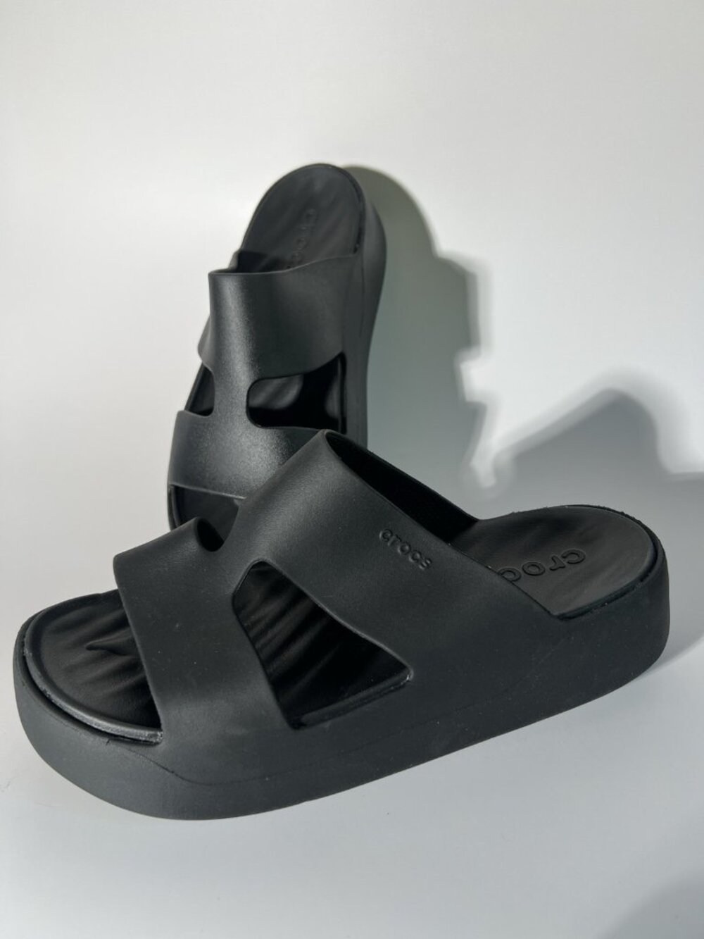 Crocs Black Platform Slides Comfort Sandals Womens W8 - Picture 4 of 14